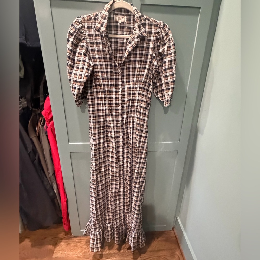 Mille Plaid Button-Down Maxi Dress in Brown & Cream - Picture 4 of 4